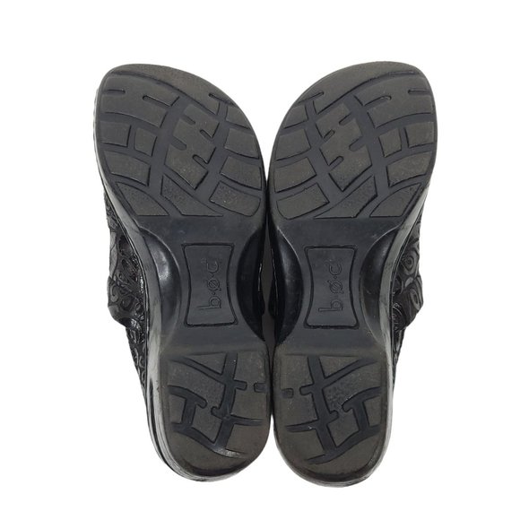 b.o.c. Born Concept Black Peggy Clogs Tooled Leather Slip On Shoes Women Size 7 - Picture 8 of 12